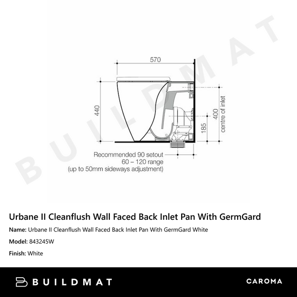 Caroma Urbane II Cleanflush Wall Faced Back Inlet Pan With GermGard White