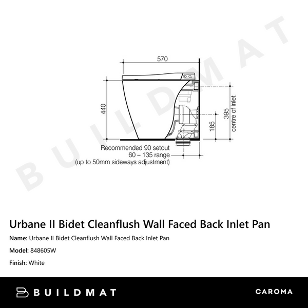 Caroma Urbane II Bidet Cleanflush Wall Faced Back Inlet Pan