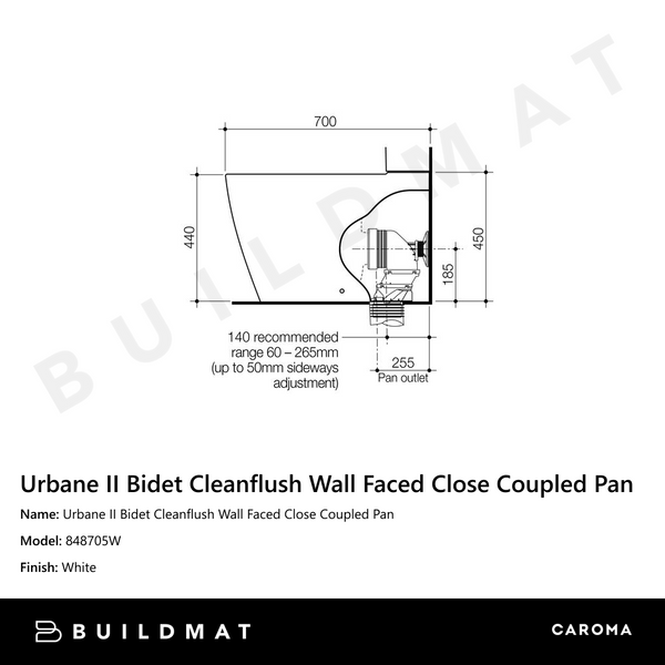 Caroma Urbane II Bidet Cleanflush Wall Faced Close Coupled Pan