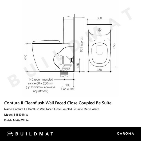 Caroma Contura II Cleanflush Wall Faced Close Coupled Be Suite Matte White