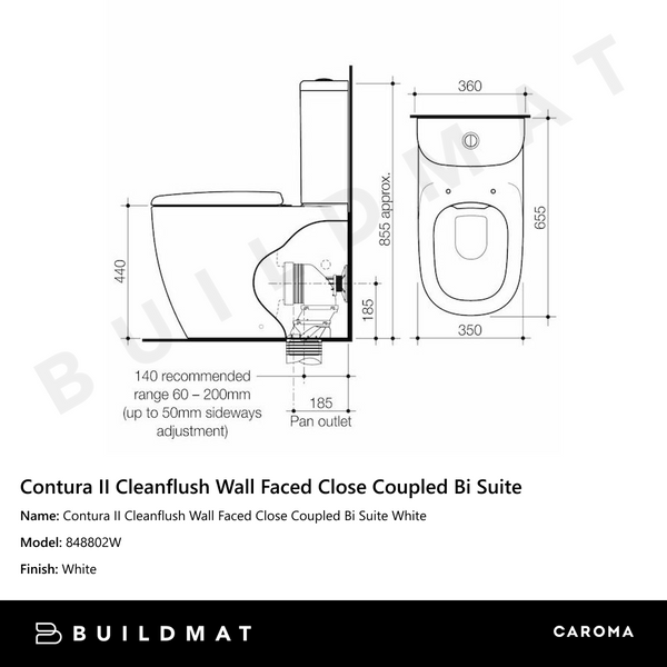 Caroma Contura II Cleanflush Wall Faced Close Coupled Bi Suite White