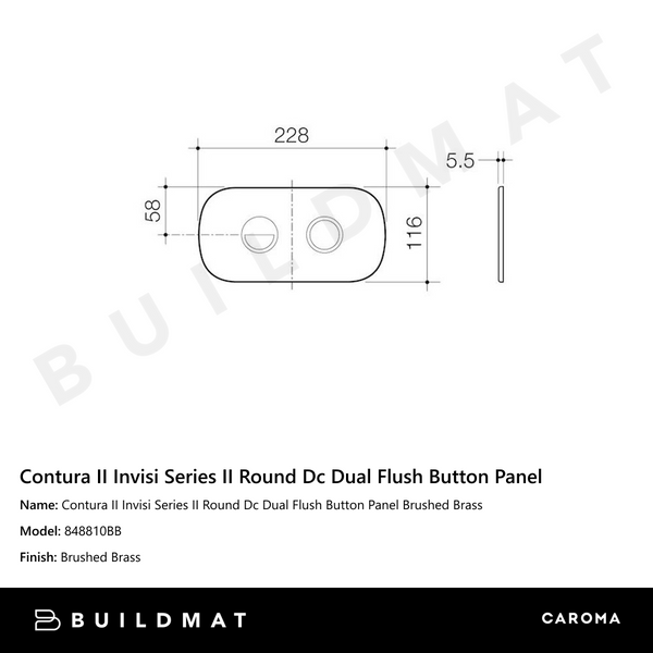 Caroma Contura II Invisi Series II Round Dc Dual Flush Button Panel Brushed Brass