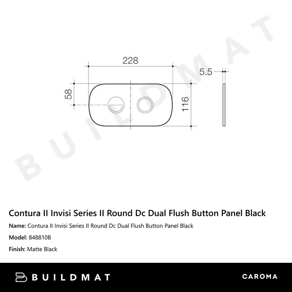 Caroma Contura II Invisi Series II Round Dc Dual Flush Button Panel Black