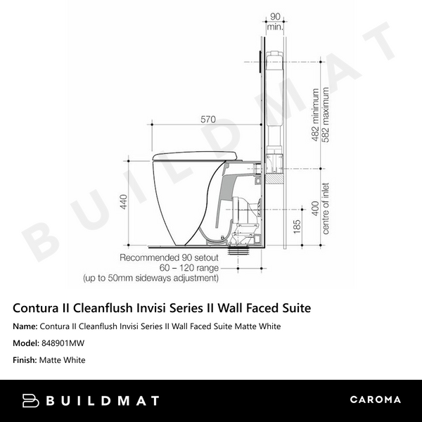 Caroma Contura II Cleanflush Invisi Series II Wall Faced Suite Matte White