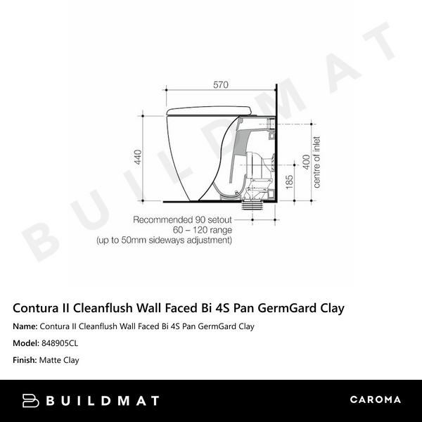 Caroma Contura II Cleanflush Wall Faced Bi 4S Pan GermGard Clay