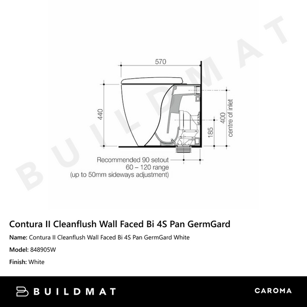 Caroma Contura II Cleanflush Wall Faced Bi 4S Pan GermGard White