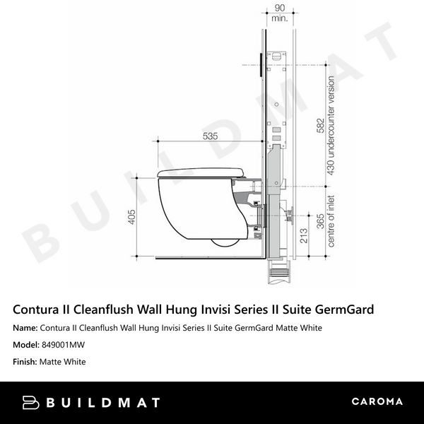 Caroma Contura II Cleanflush Wall Hung Invisi Series II Suite GermGard Matte White