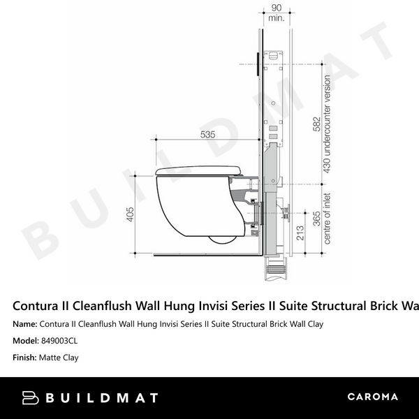 Caroma Contura II Cleanflush Wall Hung Invisi Series II Suite Structural Brick Wall Clay