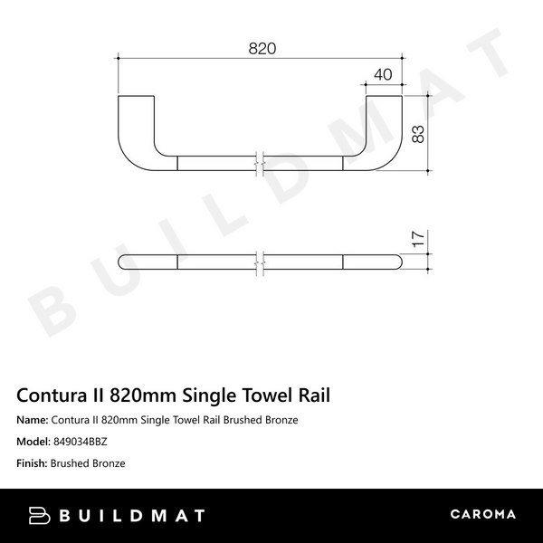 Caroma Contura II 820mm Single Towel Rail Brushed Bronze