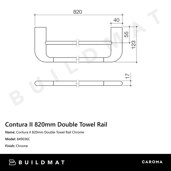Caroma Contura II 820mm Double Towel Rail Chrome