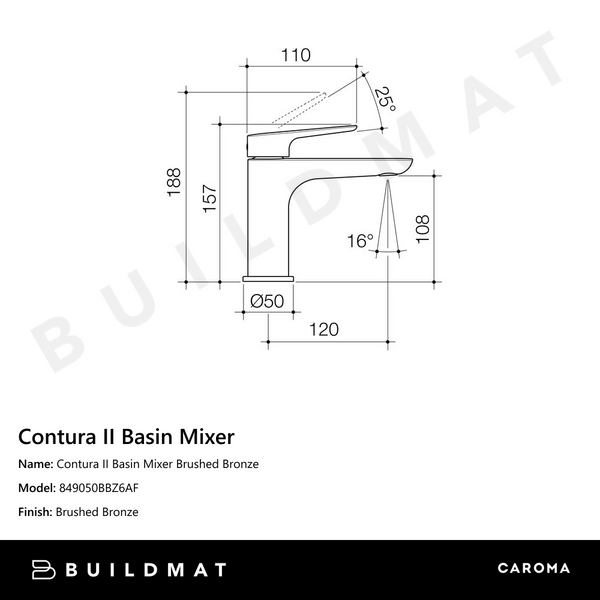Caroma Contura II Basin Mixer Brushed Bronze