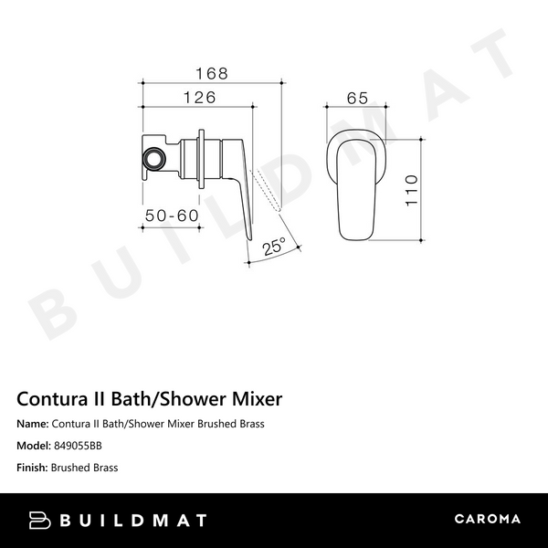 Caroma Contura II Bath/Shower Mixer Brushed Brass