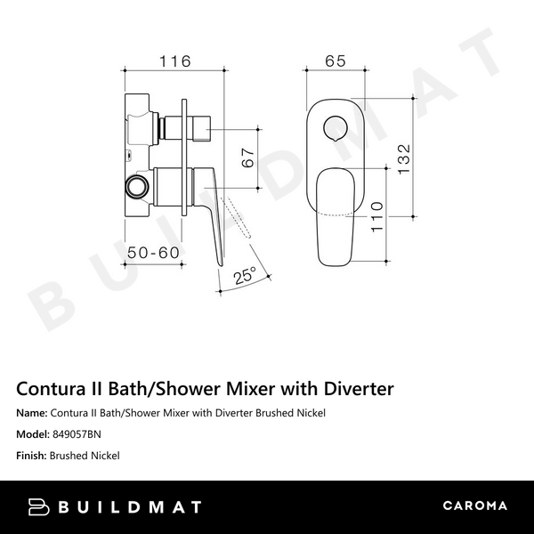 Caroma Contura II Bath/Shower Mixer with Diverter Brushed Nickel