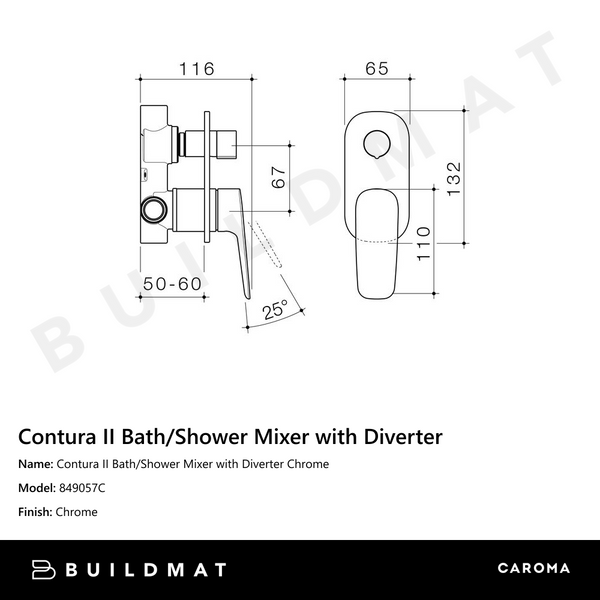 Caroma Contura II Bath/Shower Mixer with Diverter Chrome