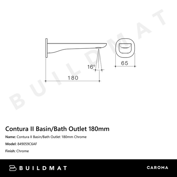 Caroma Contura II Basin/Bath Outlet 180mm Chrome