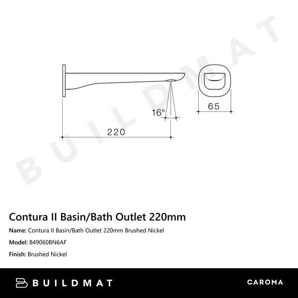 Caroma Contura II Basin/Bath Outlet 220mm Brushed Nickel