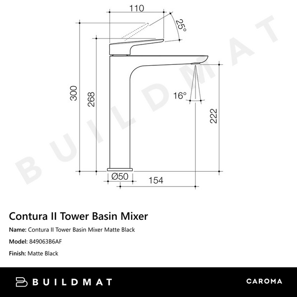 Caroma Contura II Tower Basin Mixer Matte Black