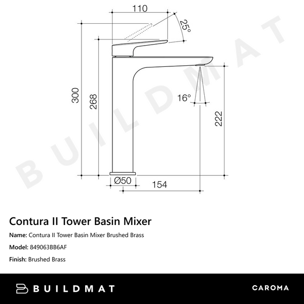 Caroma Contura II Tower Basin Mixer Brushed Brass
