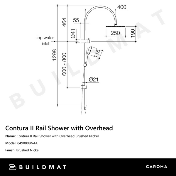 Caroma Contura II Rail Shower with Overhead Brushed Nickel