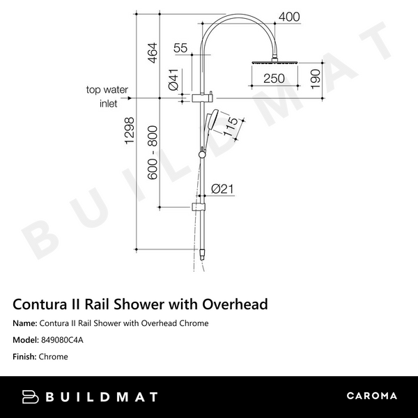 Caroma Contura II Rail Shower with Overhead Chrome
