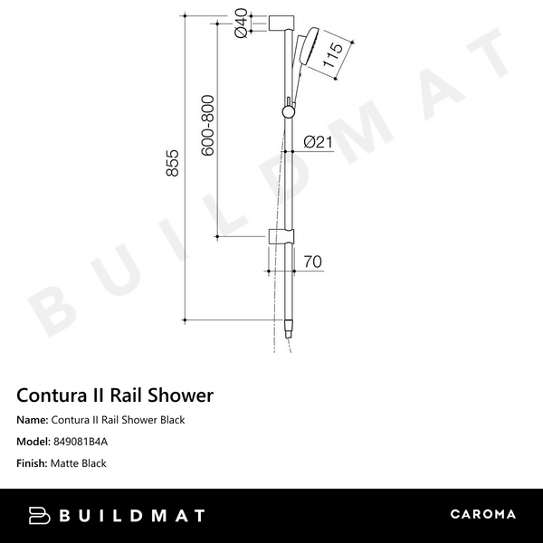 Caroma Contura II Rail Shower Black