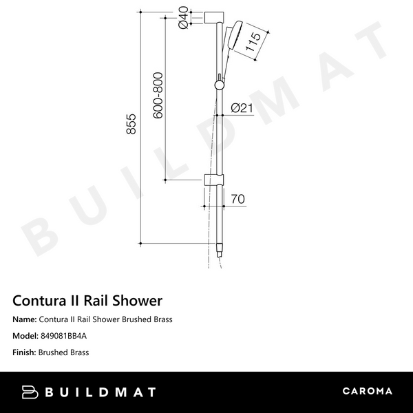 Caroma Contura II Rail Shower Brushed Brass