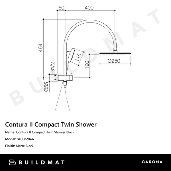 Caroma Contura II Compact Twin Shower Black
