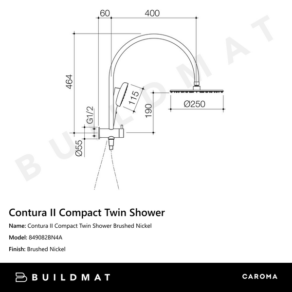 Caroma Contura II Compact Twin Shower Brushed Nickel
