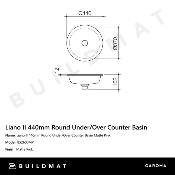 Caroma Liano II 440mm Round Under/Over Counter Basin Matte Pink