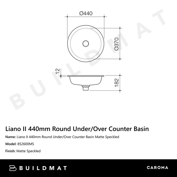 Caroma Liano II 440mm Round Under/Over Counter Basin Matte Speckled