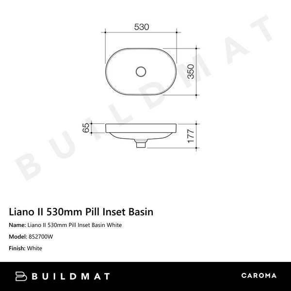 Caroma Liano II 530mm Pill Inset Basin White