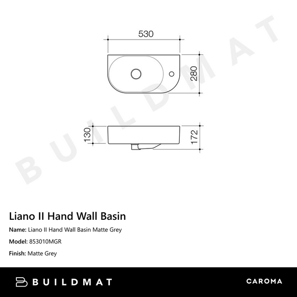 Caroma Liano II Hand Wall Basin Matte Grey