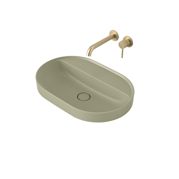 Caroma Liano II 600mm Pill Inset Basin with Tap Landing Matte Green