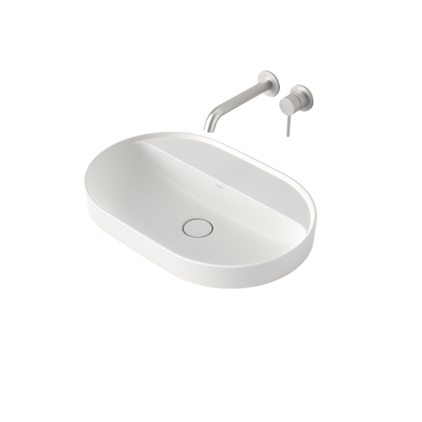 Caroma Liano II 600mm Pill Inset Basin with Tap Landing Matte White