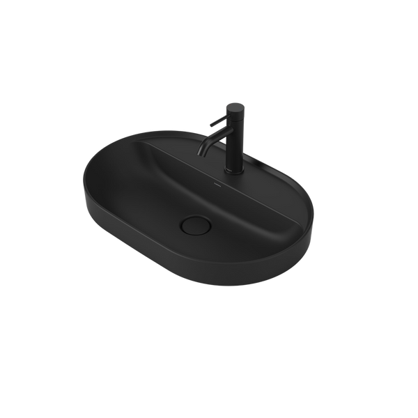 Caroma Liano II 600mm Pill Inset Basin with Tap Landing Matte Black with 1 Tap Hole