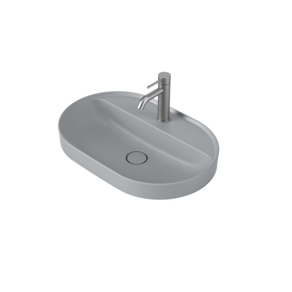 Caroma Liano II 600mm Pill Inset Basin with Tap Landing Matte Grey with 1 Tap Hole