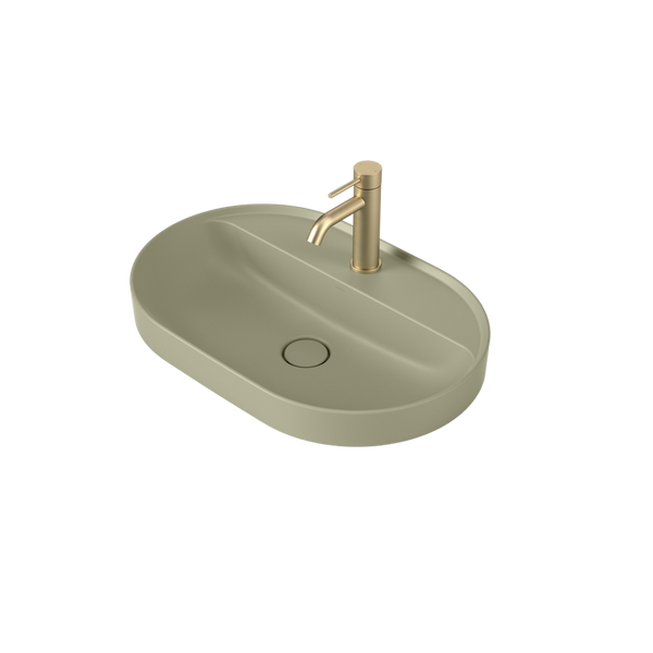 Caroma Liano II 600mm Pill Inset Basin with Tap Landing Matte Green with 1 Tap Hole