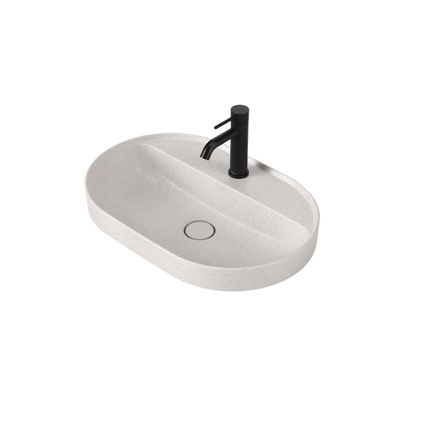 Caroma Liano II 600mm Pill Inset Basin with Tap Landing Matte Speckled with 1 Tap Hole