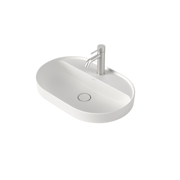 Caroma Liano II 600mm Pill Inset Basin with Tap Landing Matte White with 1 Tap Hole