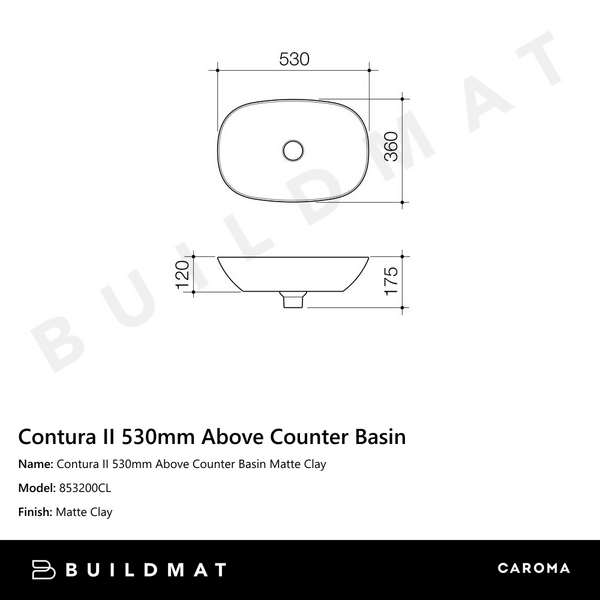 Caroma Contura II 530mm Above Counter Basin Matte Clay