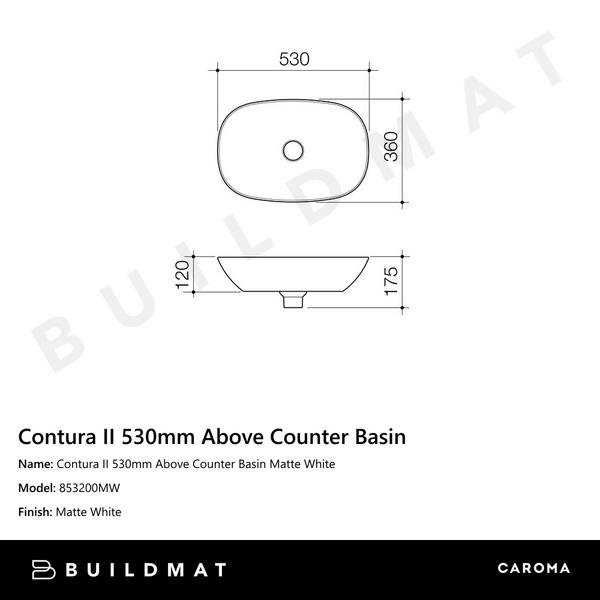 Caroma Contura II 530mm Above Counter Basin Matte White