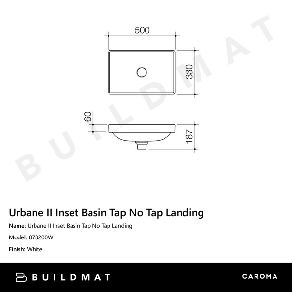 Caroma Urbane II Inset Basin Tap No Tap Landing