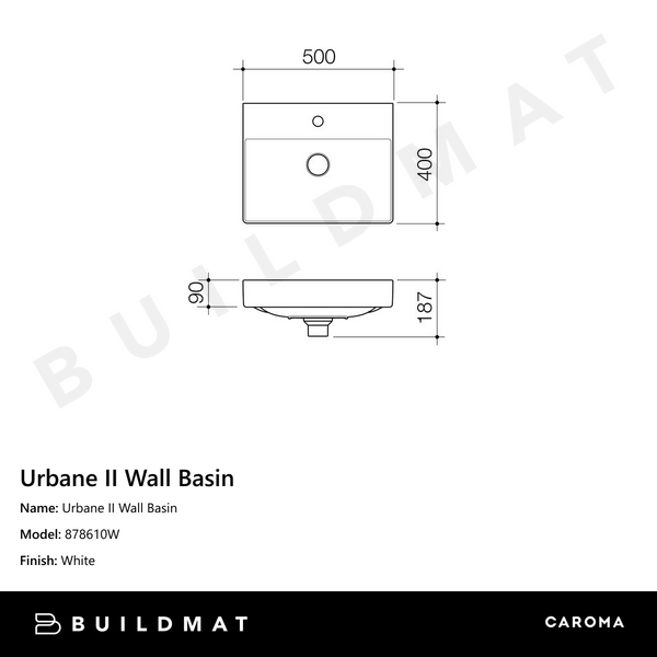 Caroma Urbane II Wall Basin with 1 Taphole