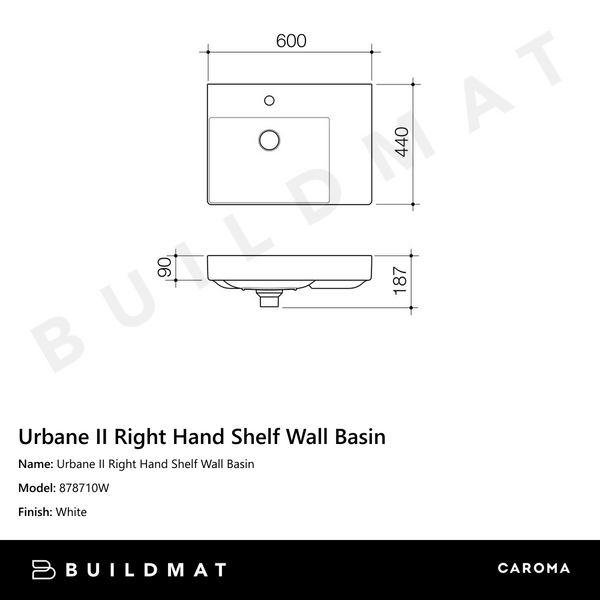 Caroma Urbane II Right Hand Shelf Wall Basin