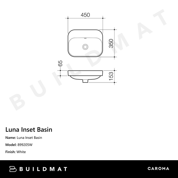 Caroma Luna Inset Basin with Tap Landing