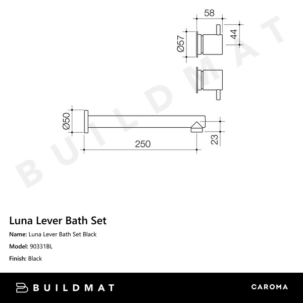 Caroma Luna Lever Bath Set Black