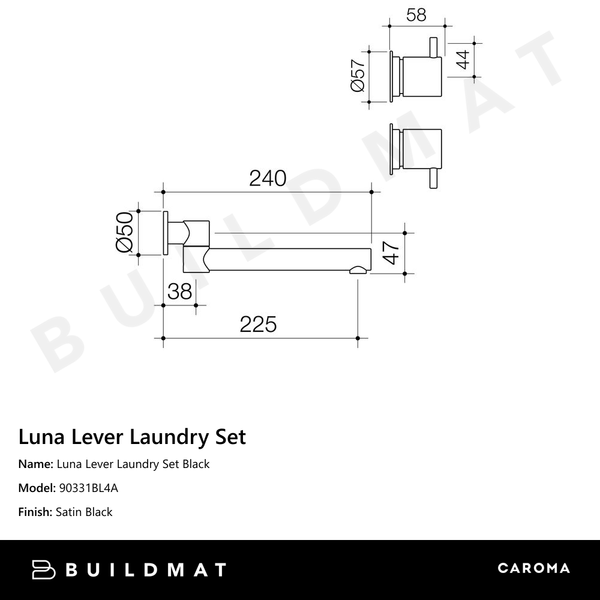 Caroma Luna Lever Laundry Set Black
