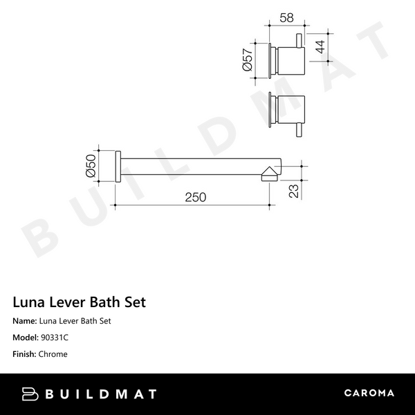 Caroma Luna Chrome Lever Bath Set
