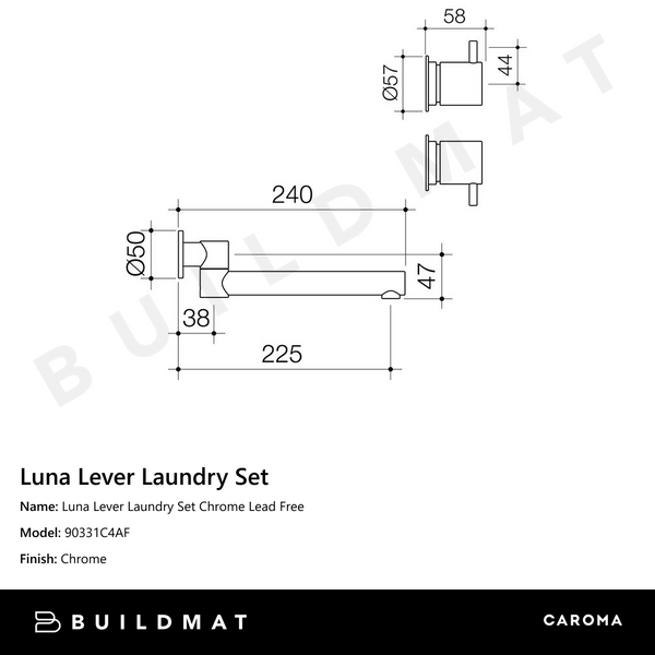 Caroma Luna Lever Laundry Set Chrome Lead Free