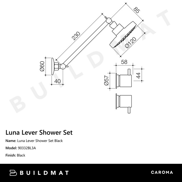 Caroma Luna Lever Shower Set Black